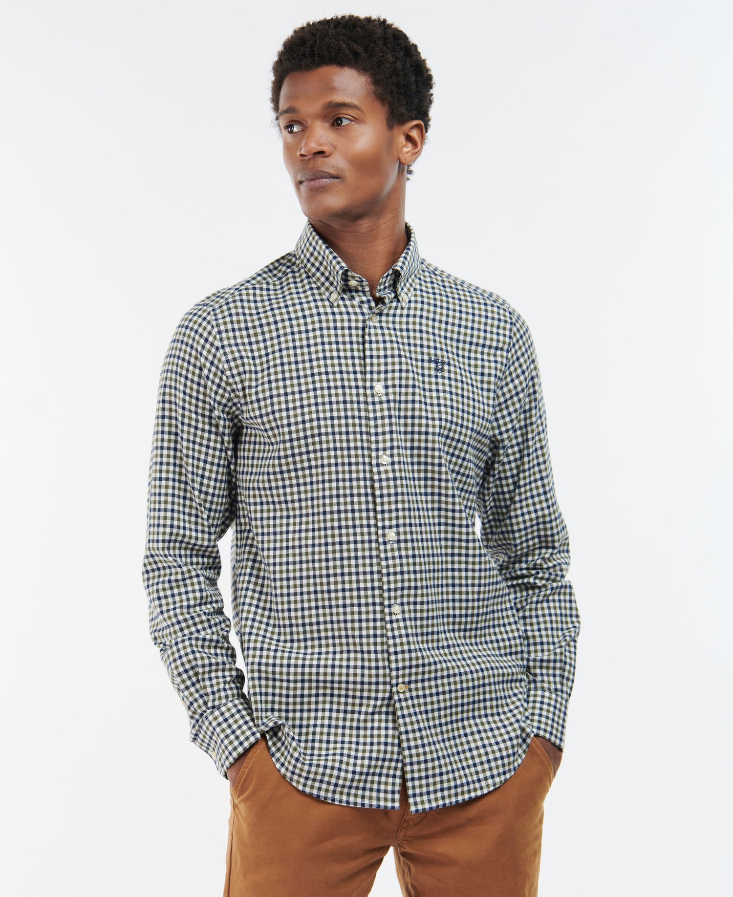 Finkle Tailored Gingham Shirt - Olive