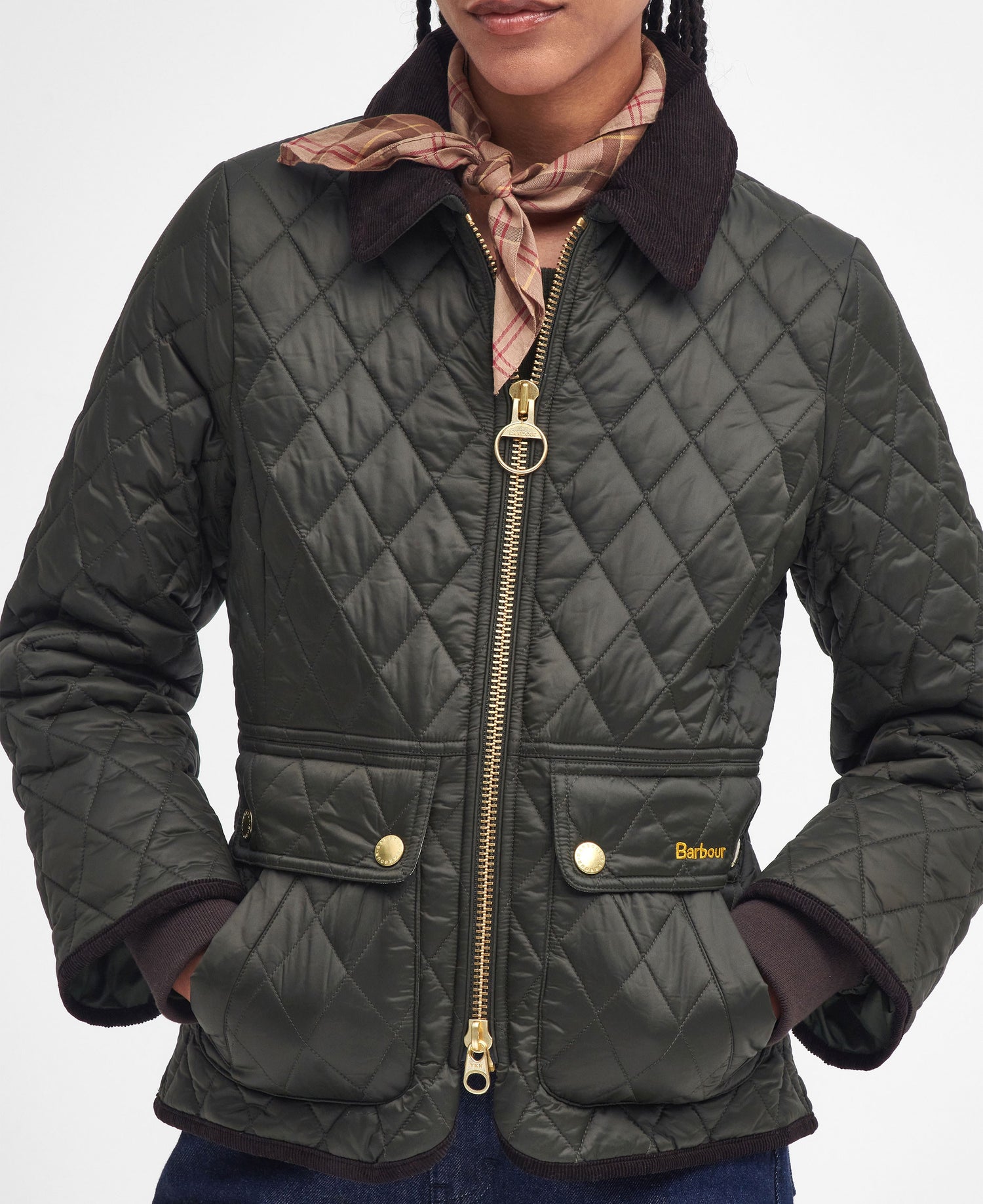 Fitted Beadnell Quilted Jacket - Sage/Ancient