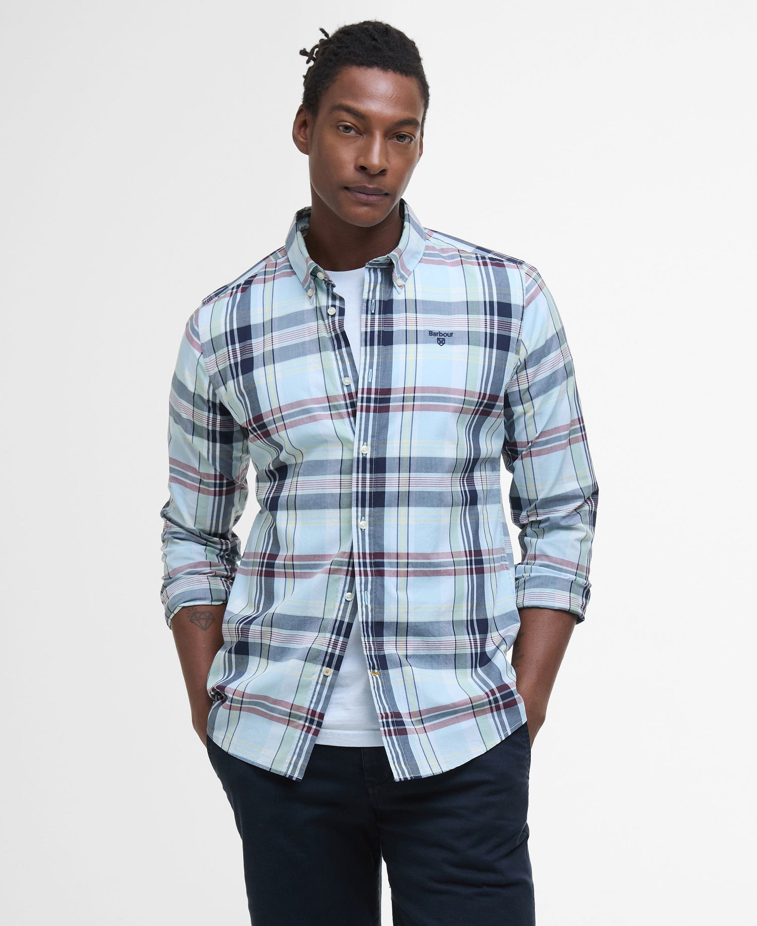 Gabe Checked Tailored Fit Shirt - Sky