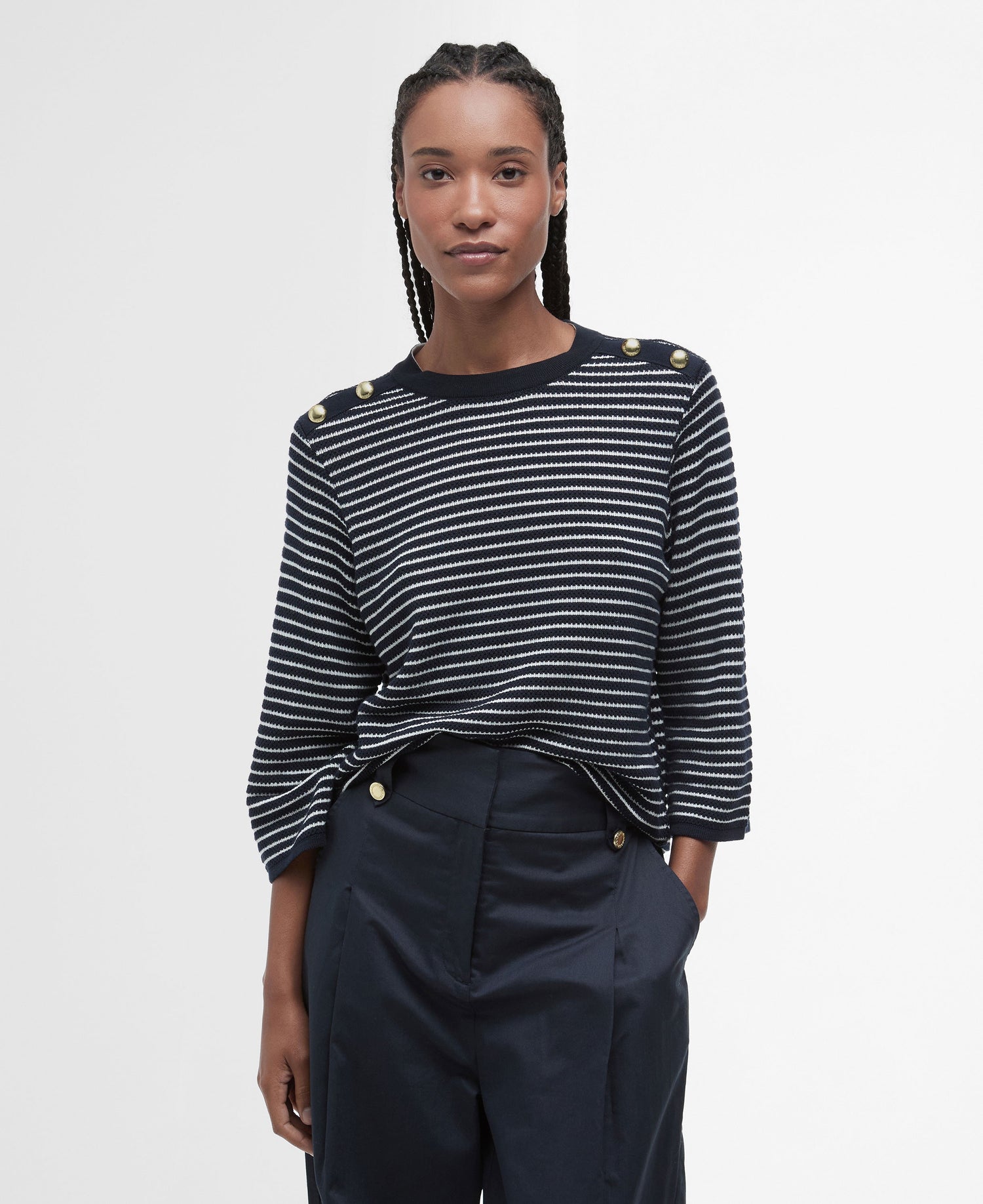 Macy Knitted Jumper - Dark Navy Stripe