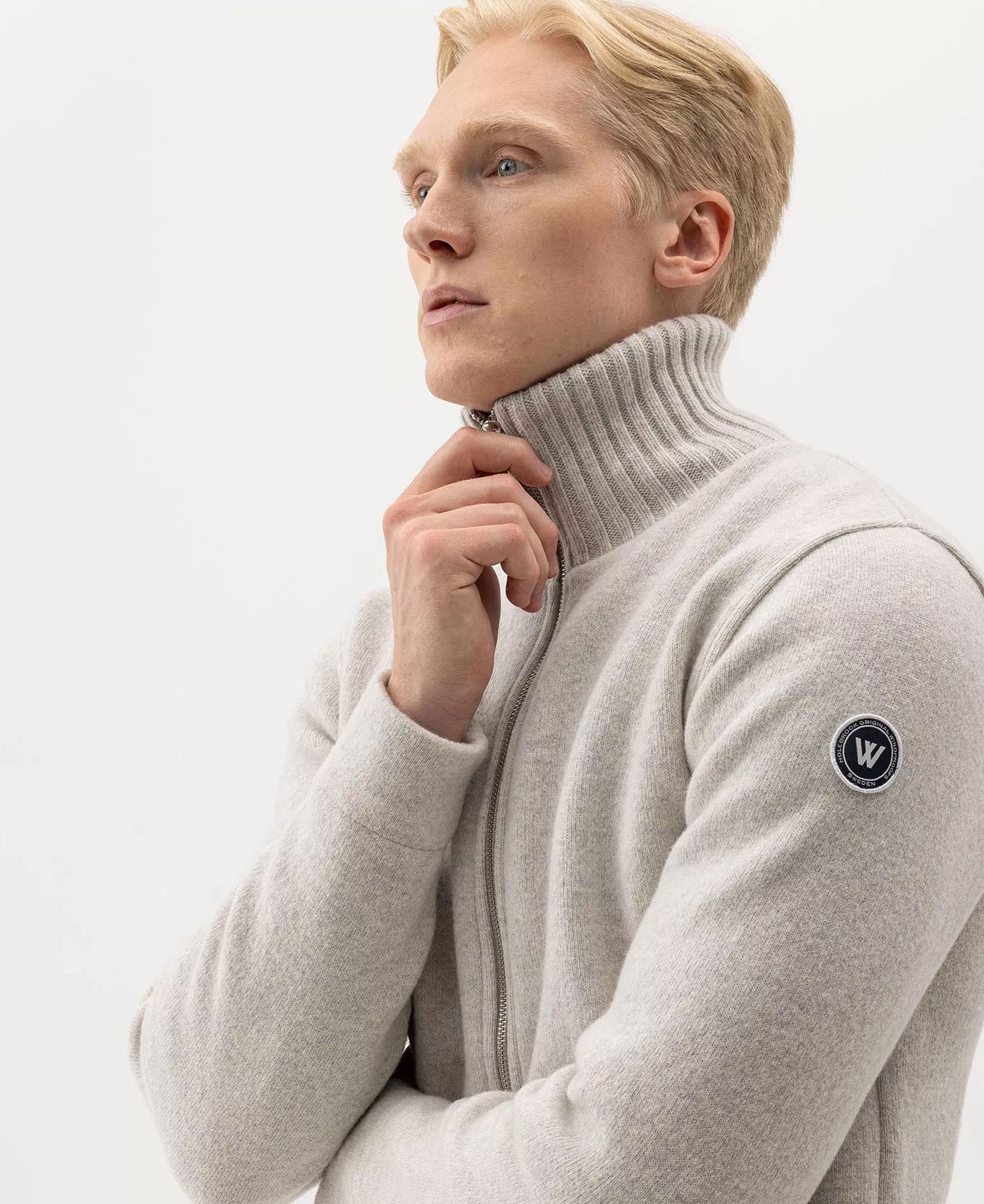 Mans Zip Wool Windproof - Light Grey Mel