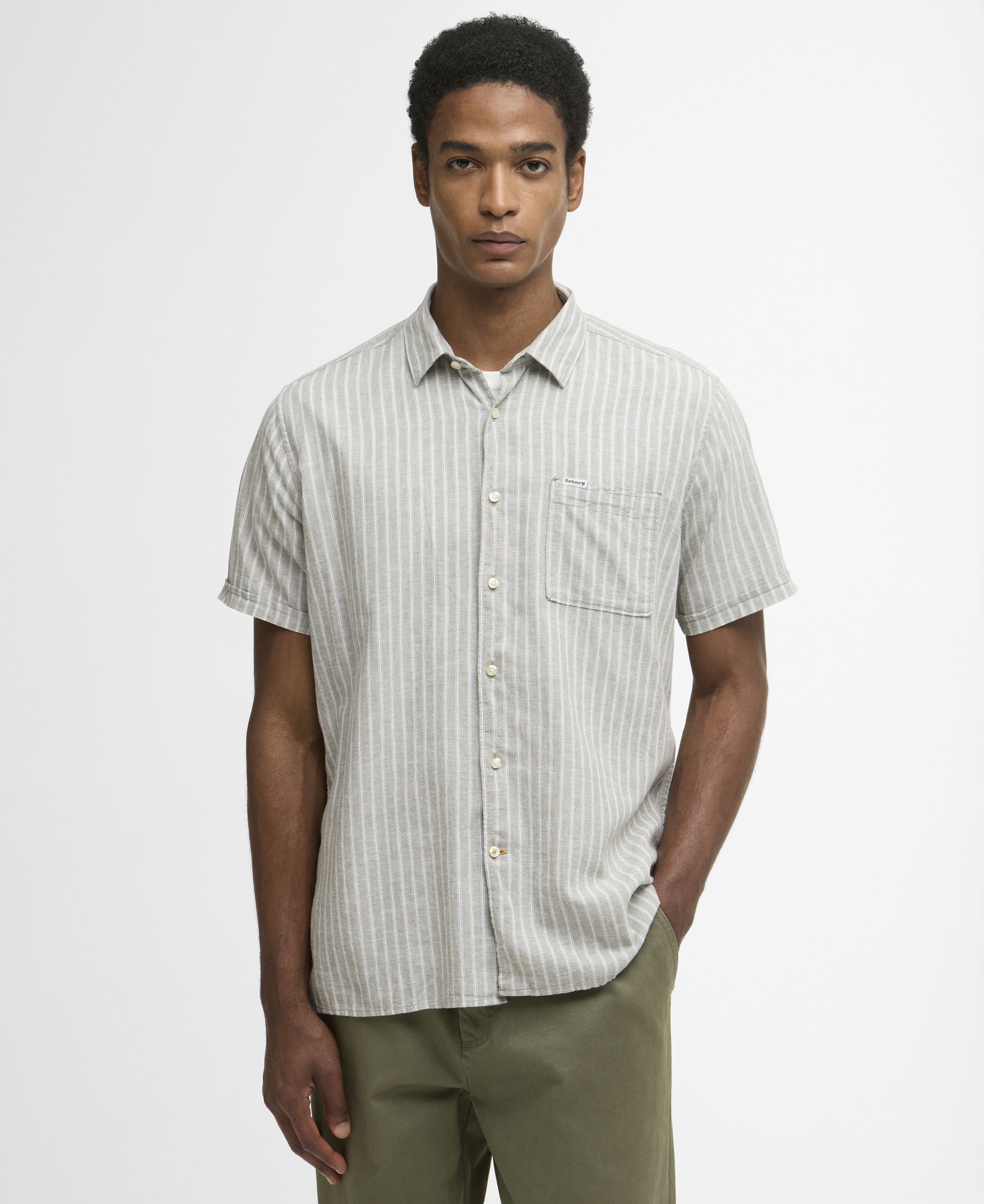 Nelson Striped Summer Fit Shirt - Bleached Olive