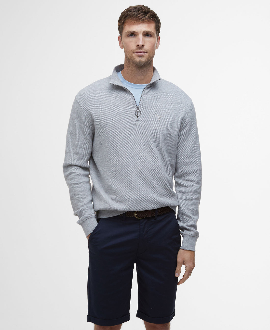 Pique Interlock Half Zip Sweatshirt - Grey Marl