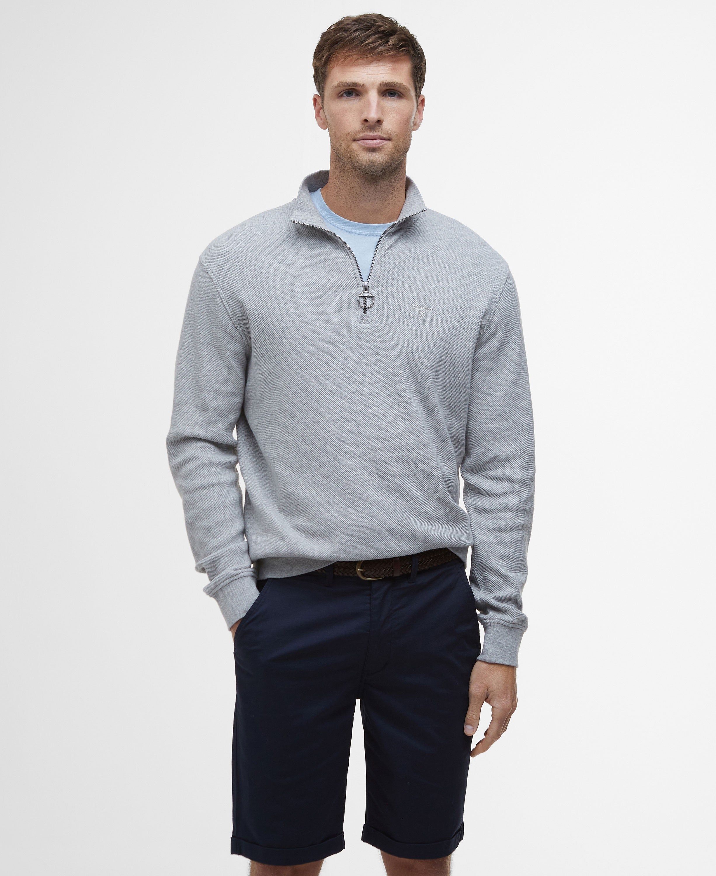 Pique Interlock Half Zip Sweatshirt - Grey Marl