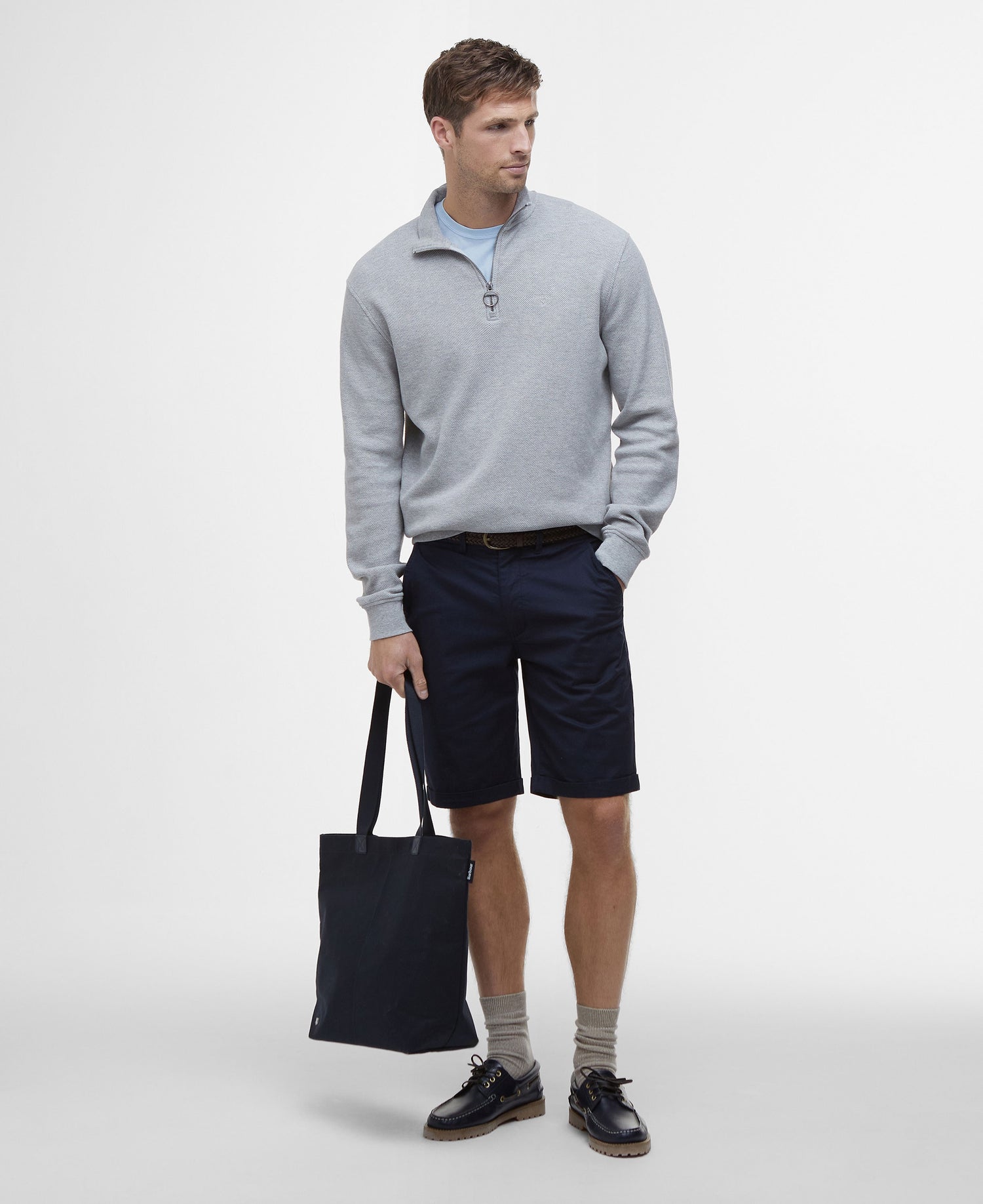 Pique Interlock Half Zip Sweatshirt - Grey Marl