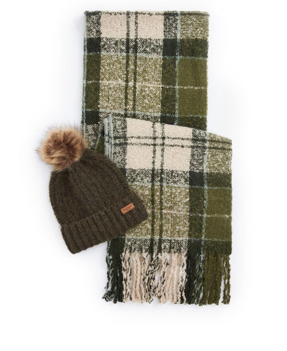 Saltburn Beanie &amp; Tartan Scarf Gift Set - Ancient Loden