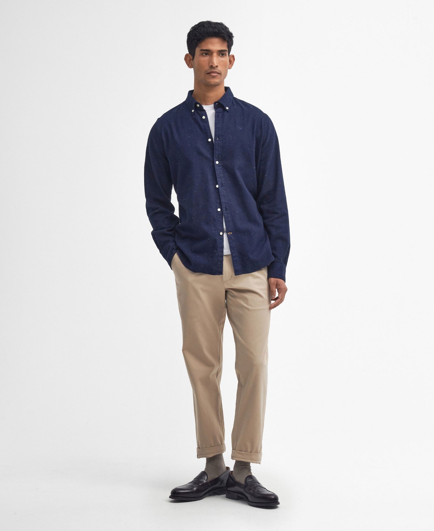 Tainsbury Tailored Fleck Twill Shirt - Navy