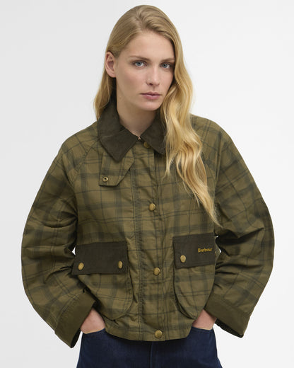 Tartan Cropped Beadnell Casual Jacket - Dusky Green Tartan/Highland