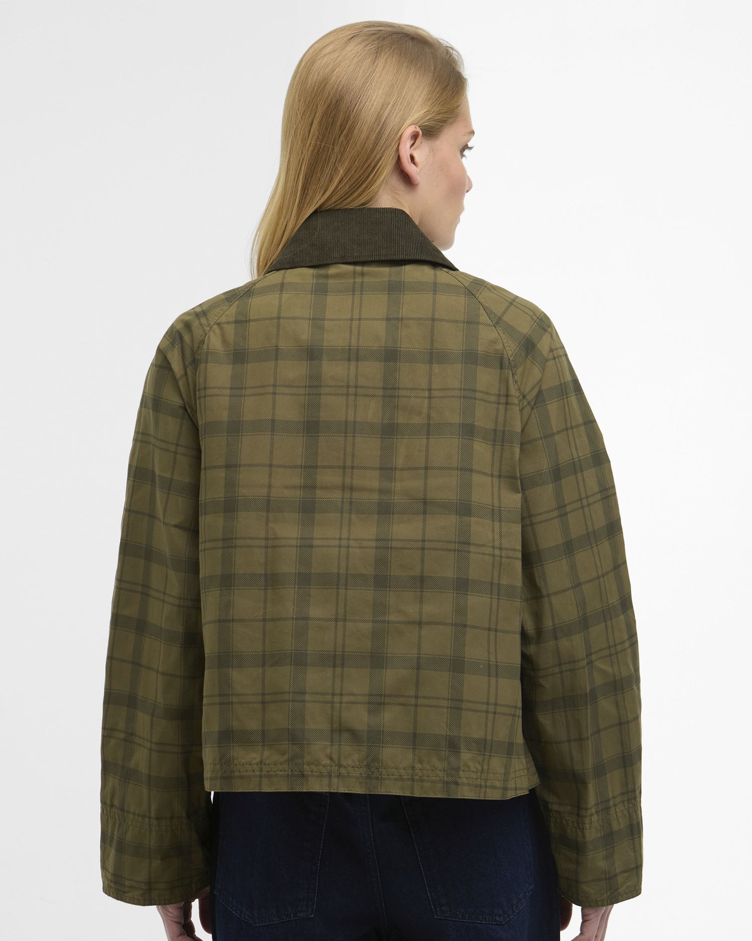 Tartan Cropped Beadnell Casual Jacket - Dusky Green Tartan/Highland