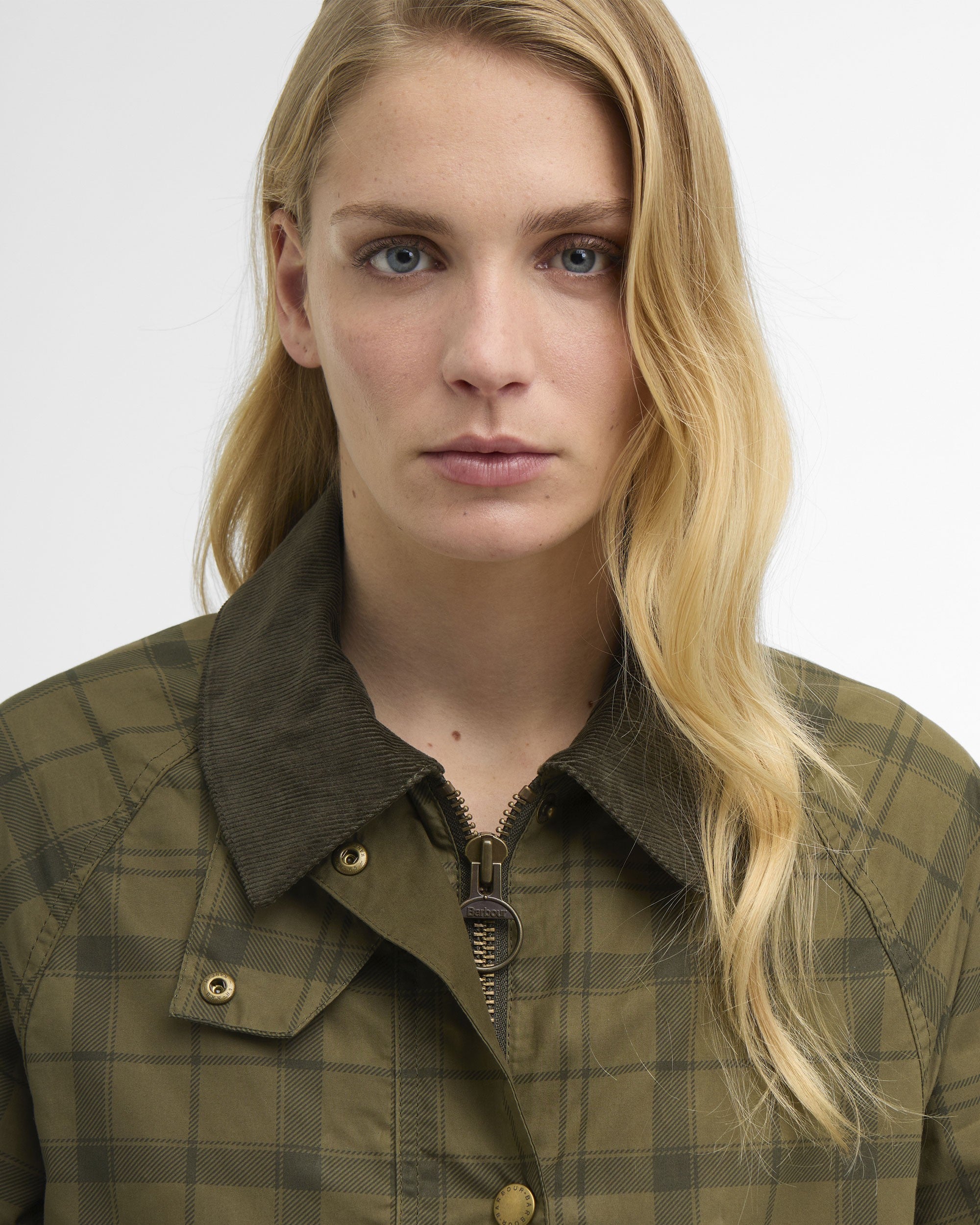 Tartan Cropped Beadnell Casual Jacket - Dusky Green Tartan/Highland
