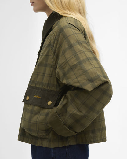 Tartan Cropped Beadnell Casual Jacket - Dusky Green Tartan/Highland