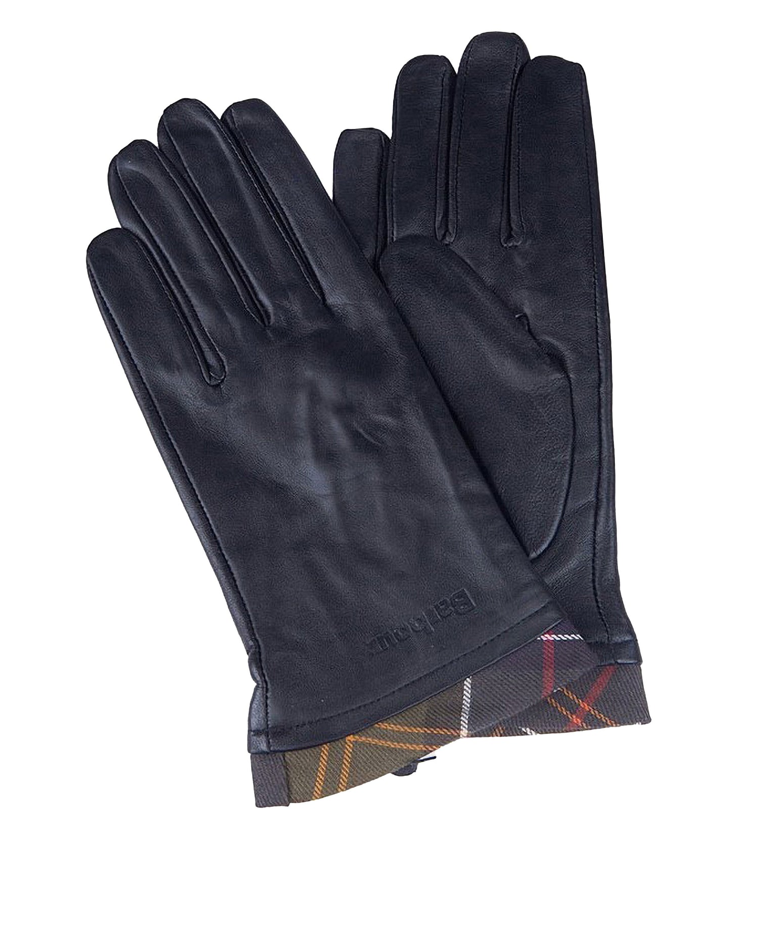 Tartan Trimmed Leather Gloves - Black/Classic