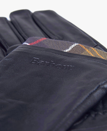 Tartan Trimmed Leather Gloves - Black/Classic