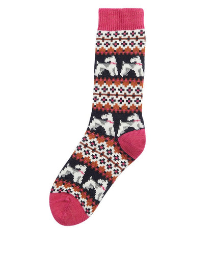 Terrier Fair Isle Socks - Navy/Pink Dahlia