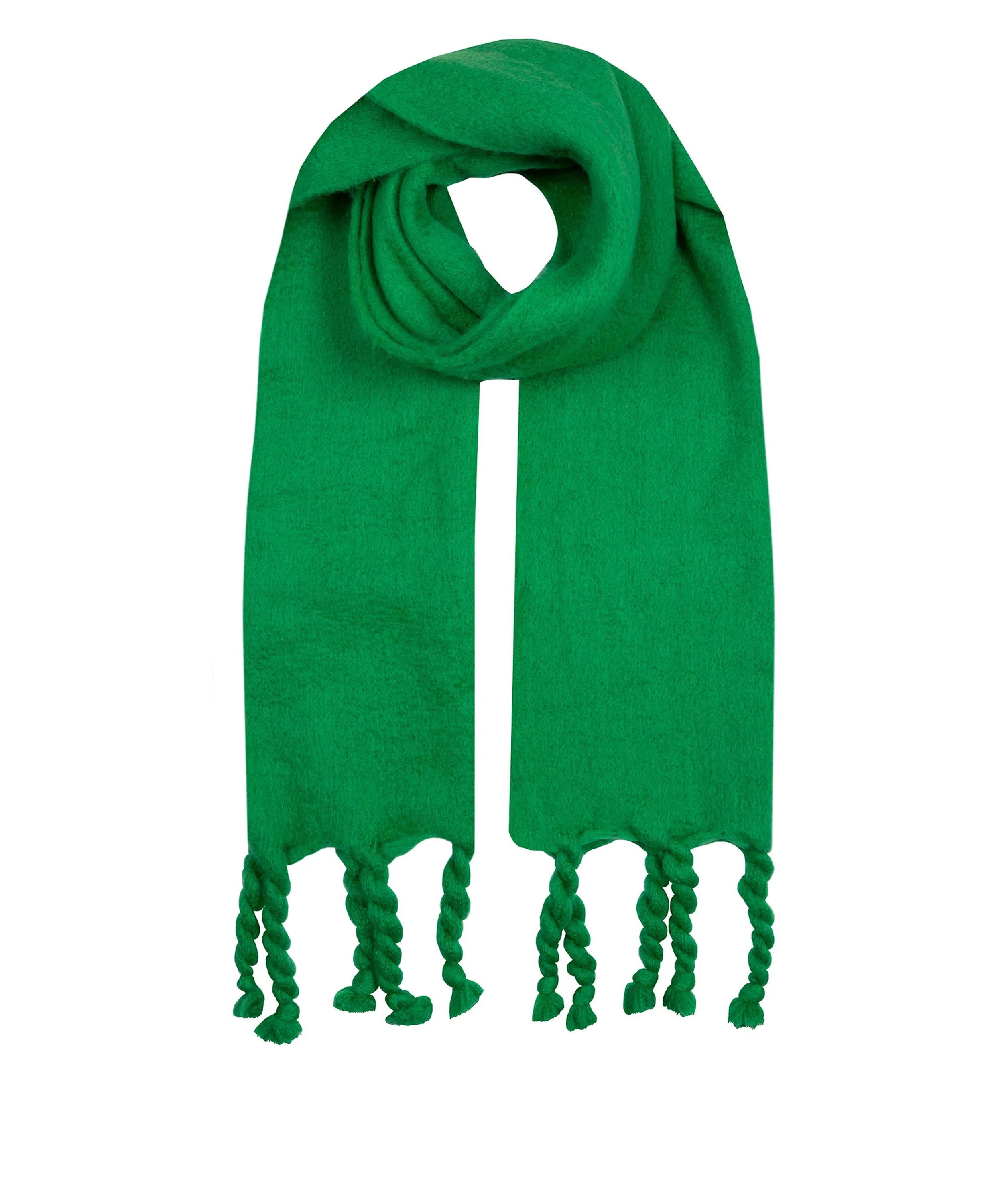 Blanket Scarf With Tied Tassel Ends - Emerald