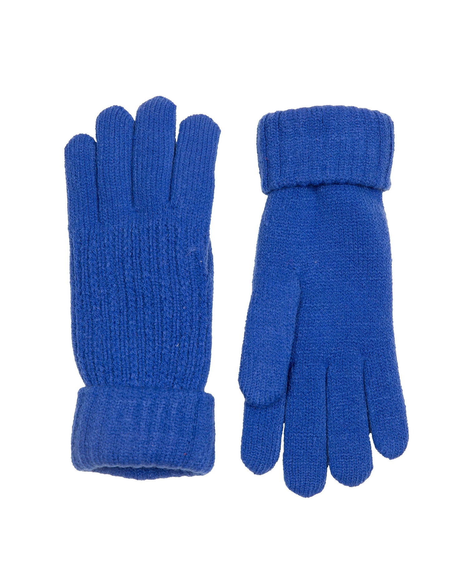 Bold Colour Knitted Gloves With Turn Back Cuffs - Cobalt