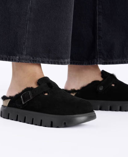 Boston Pap Chunky Shearling Suede Leather/Fur - Black
