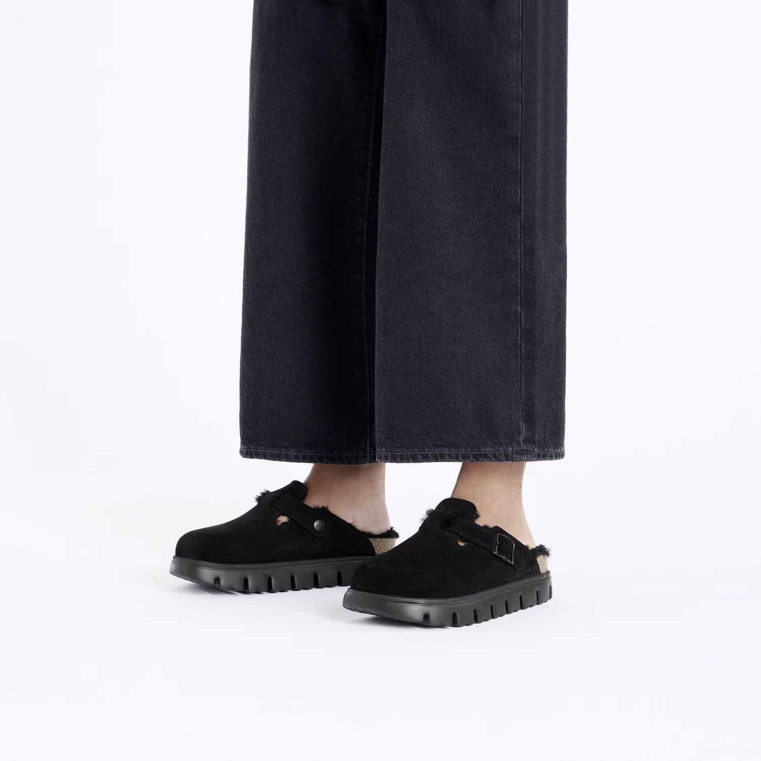 Boston Pap Chunky Shearling Suede Leather/Fur - Black