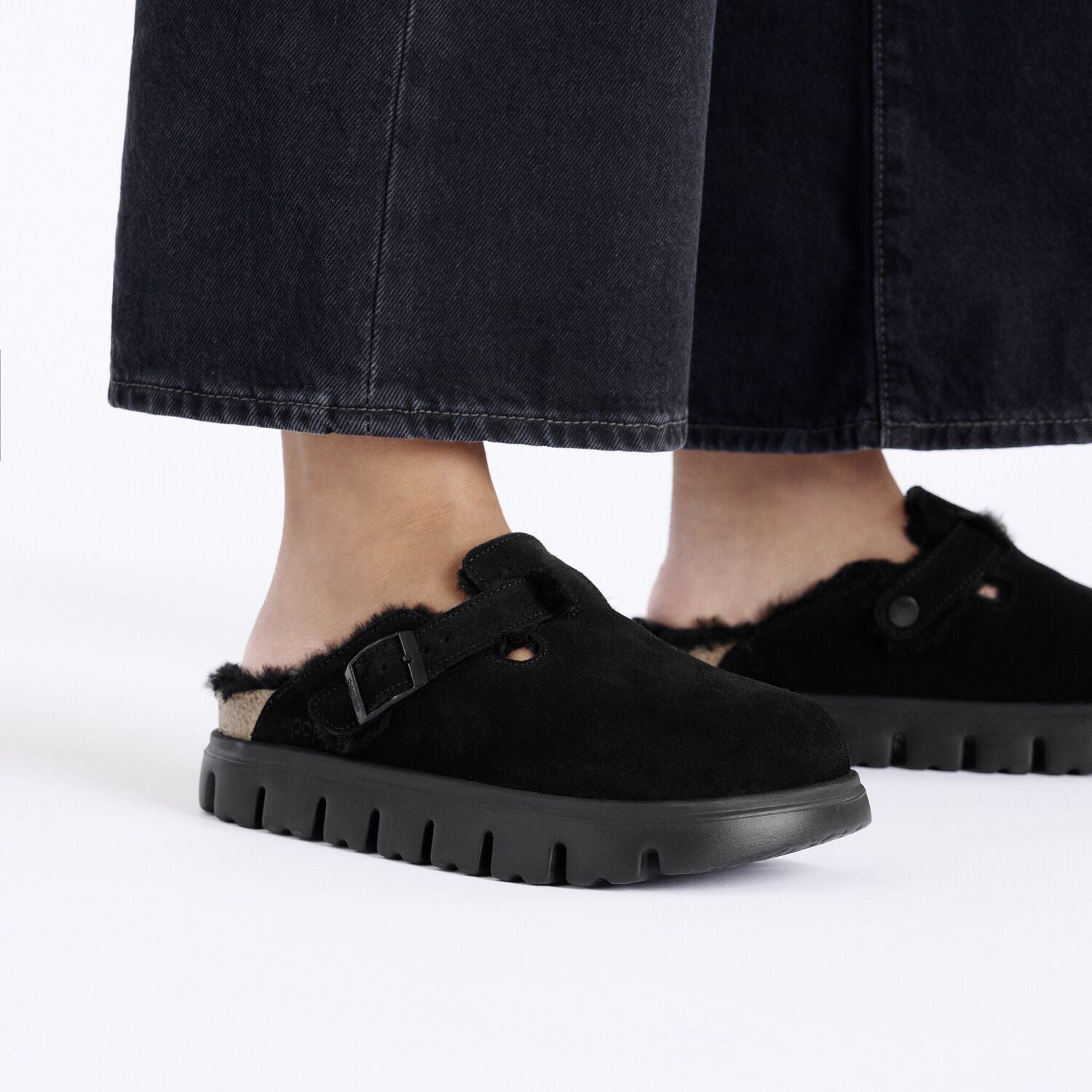 Boston Pap Chunky Shearling Suede Leather/Fur - Black