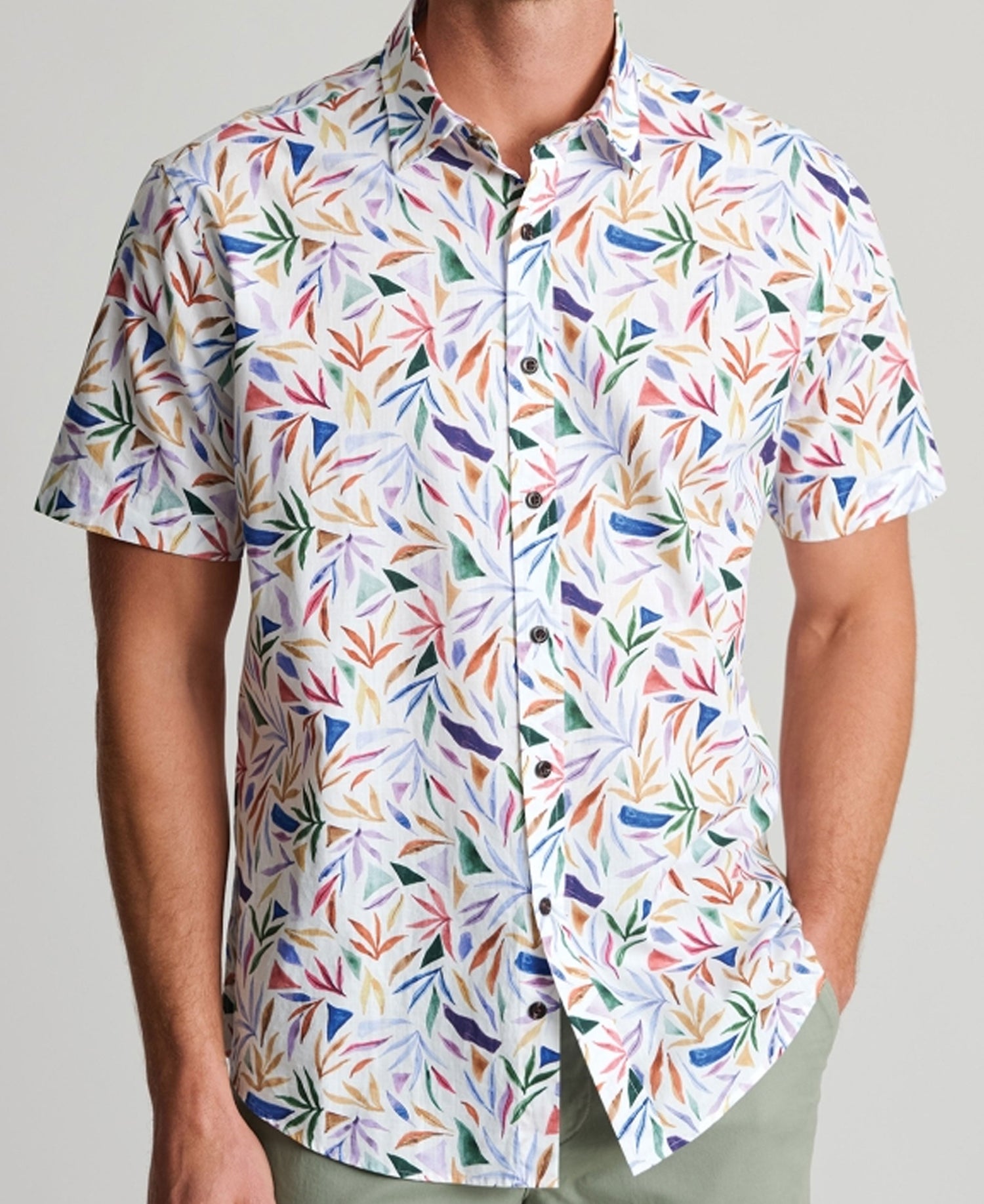 Abstract Watercolour Leaf Print Short Sleeve Shirt Regular fit - Multi
