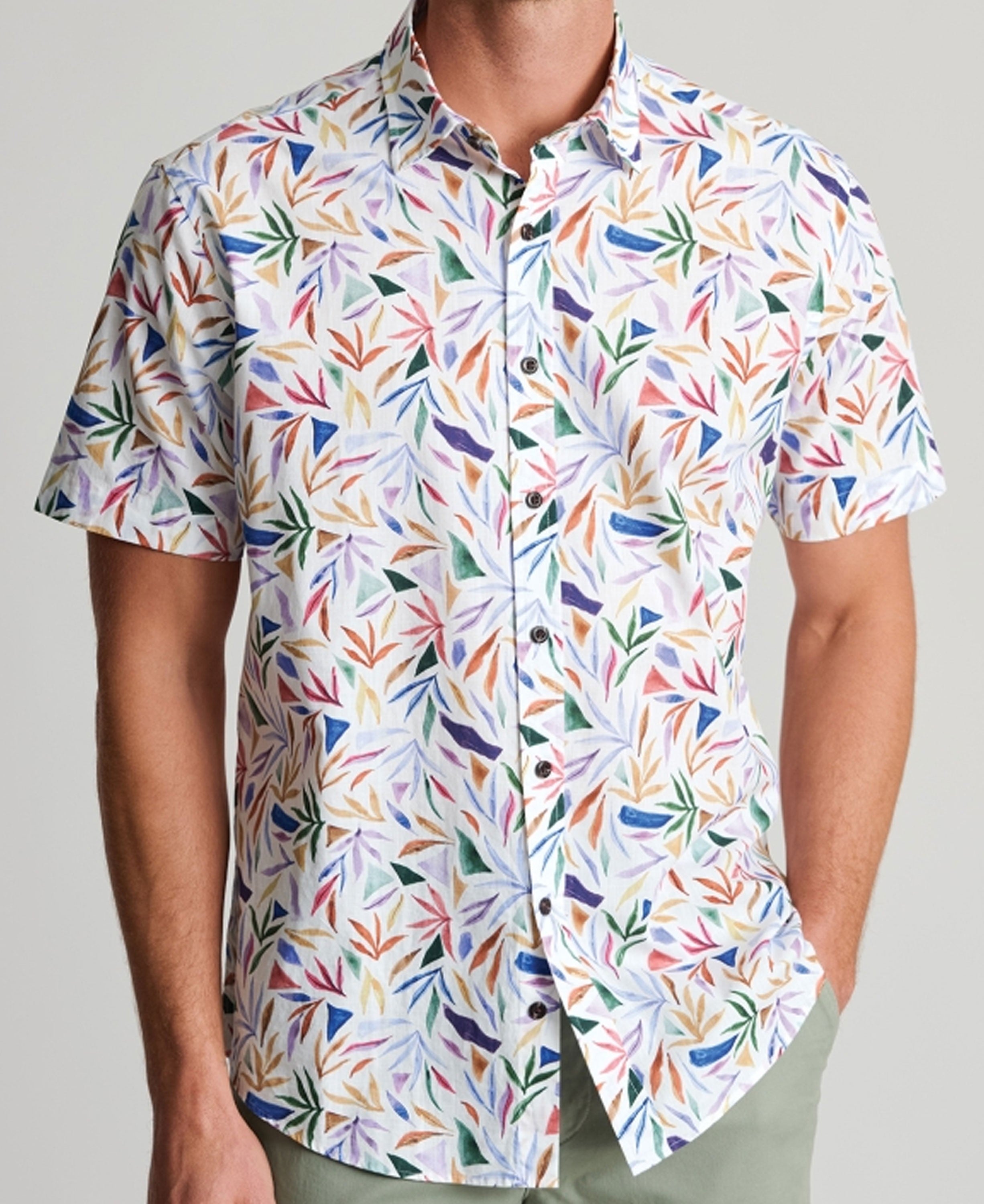 Abstract Watercolour Leaf Print Short Sleeve Shirt Regular fit - Multi