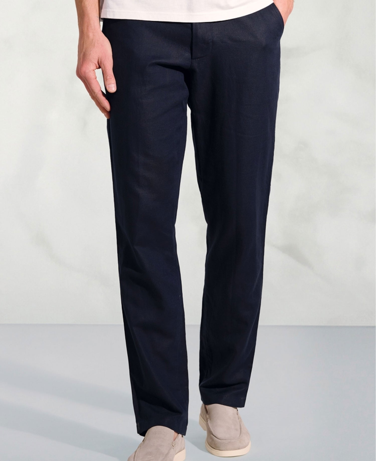 Caine Linen Cotton Trousers Rf - Navy