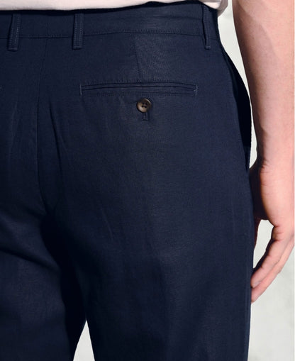 Caine Linen Cotton Trousers Regular fit - Navy