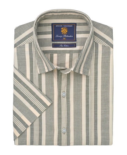 Cotton Slub Stripe Short Sleeve Shirt Regular fit - Khaki