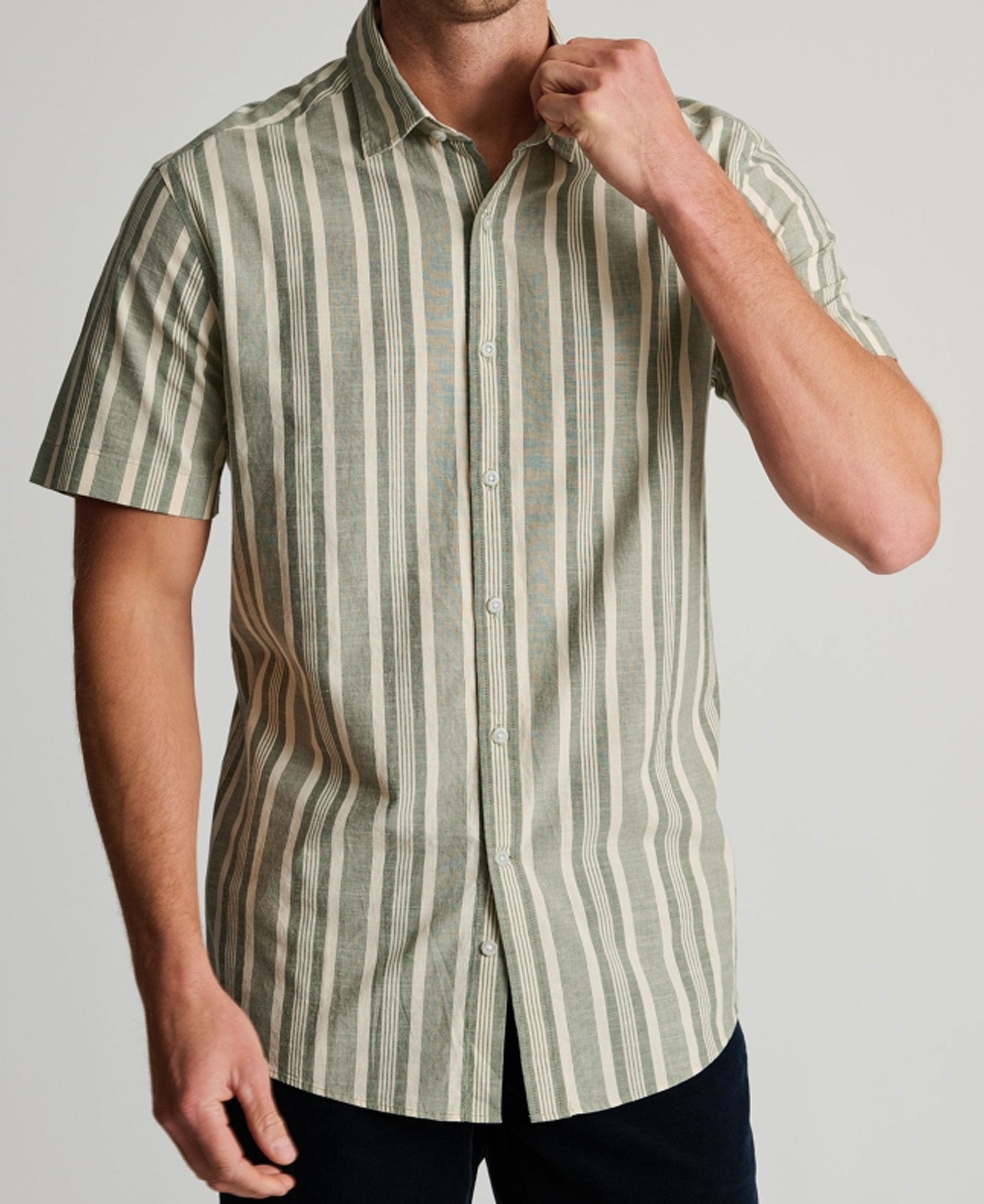 Cotton Slub Stripe Short Sleeve Shirt Regular fit - Khaki