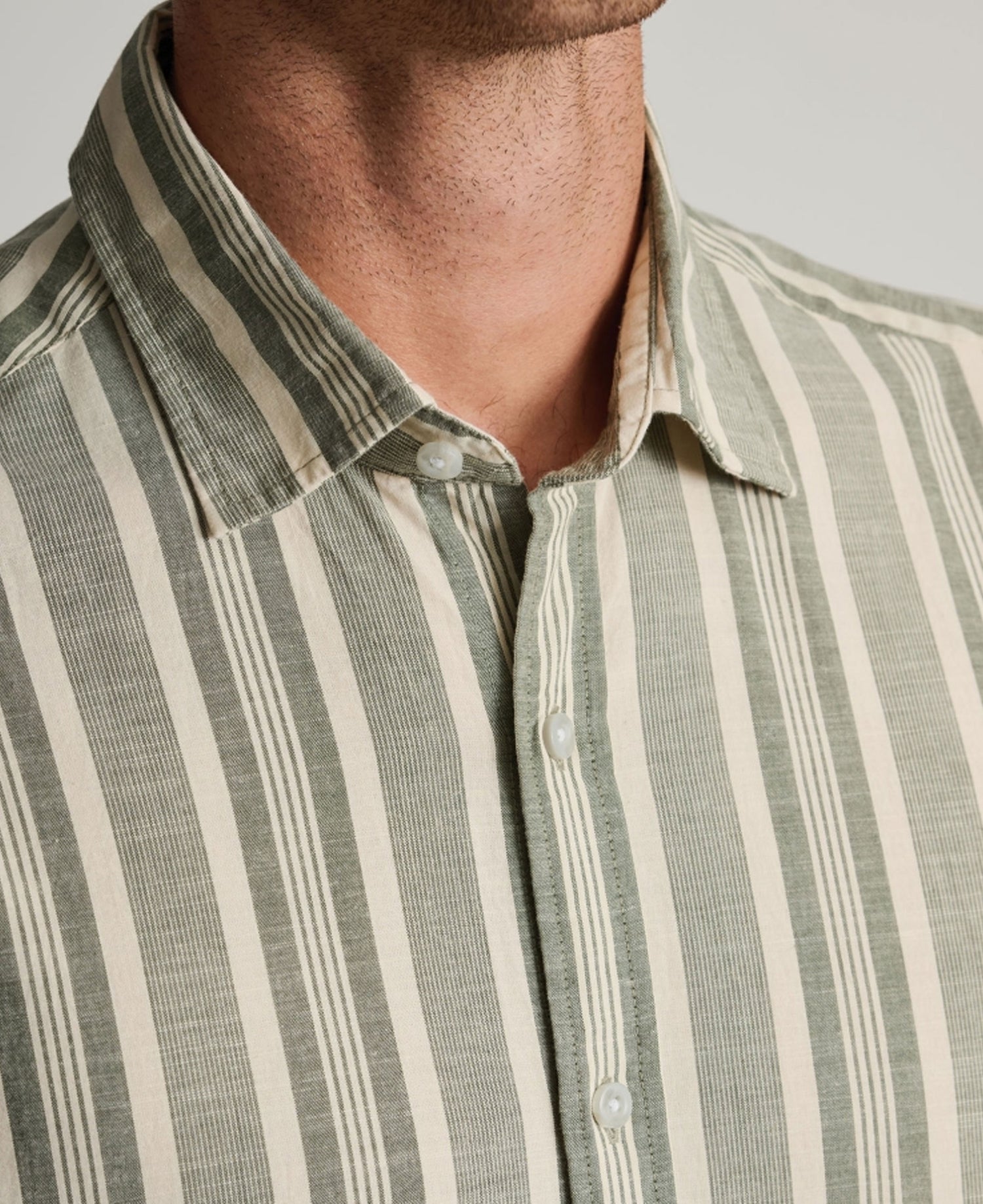 Cotton Slub Stripe Short Sleeve Shirt Regular fit - Khaki