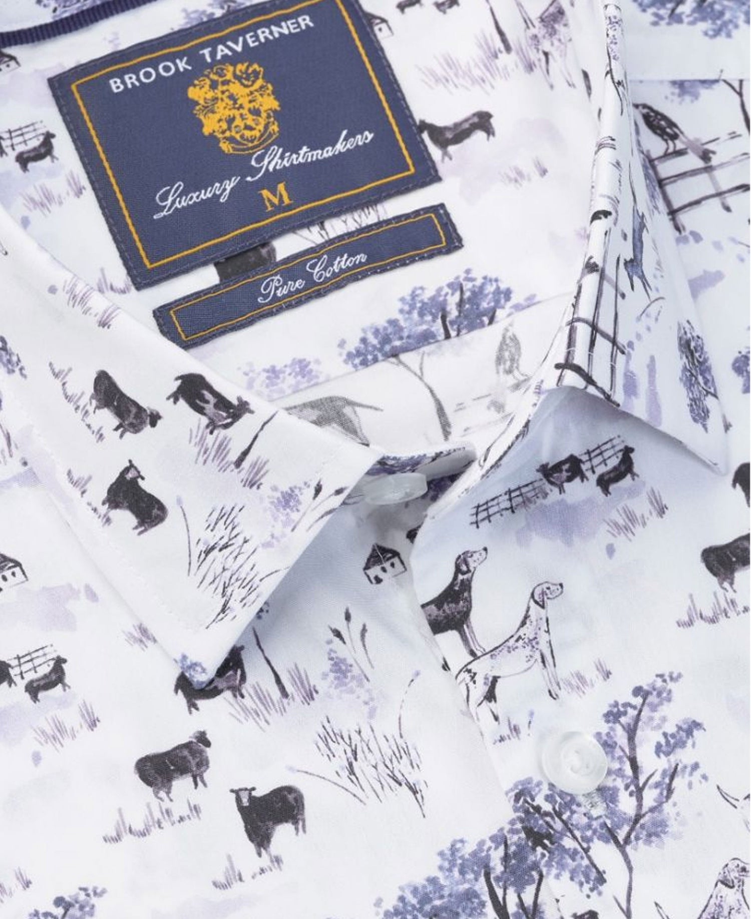 Country Scene Print Cotton Shirt - White