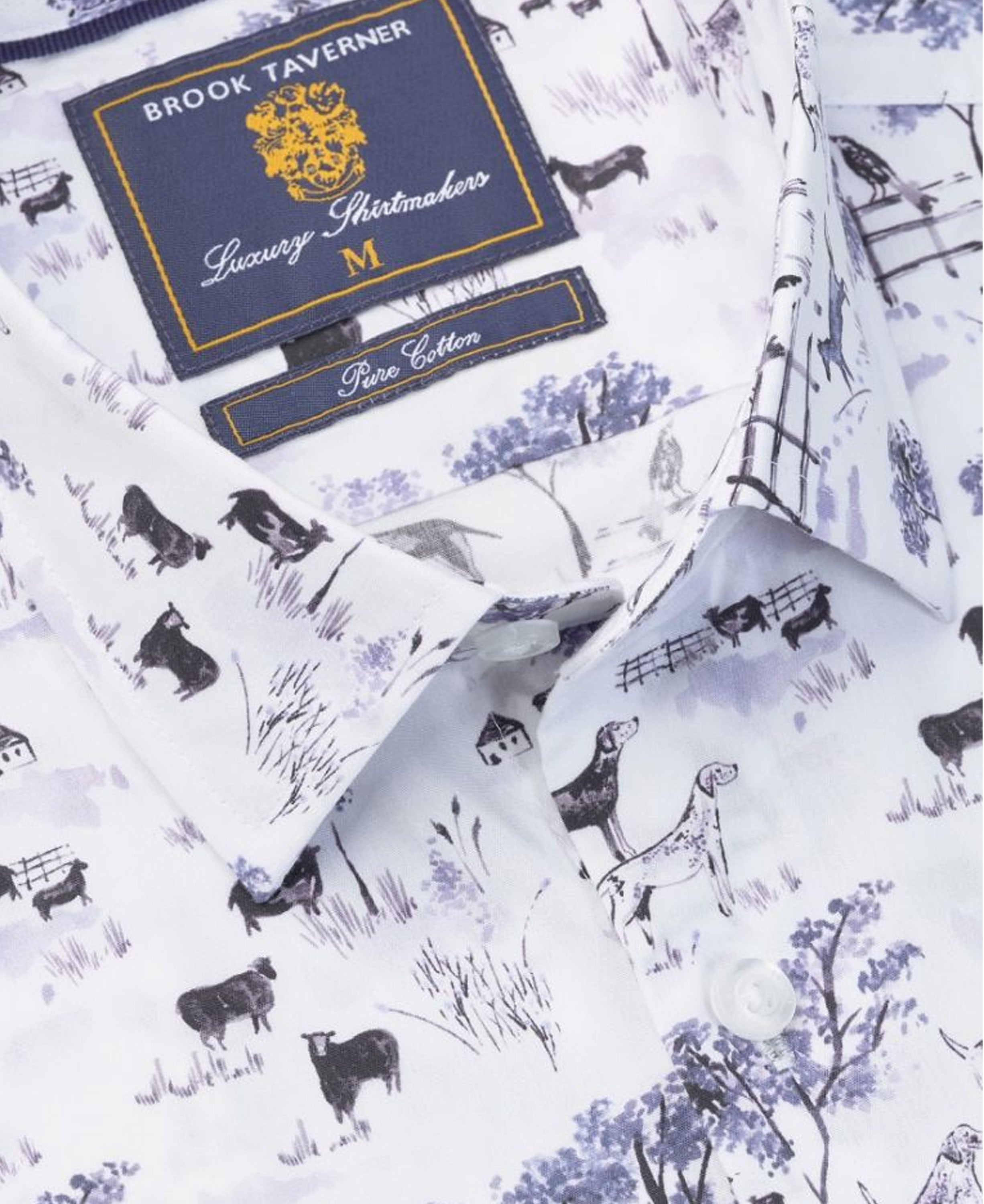 Country Scene Print Cotton Shirt - White