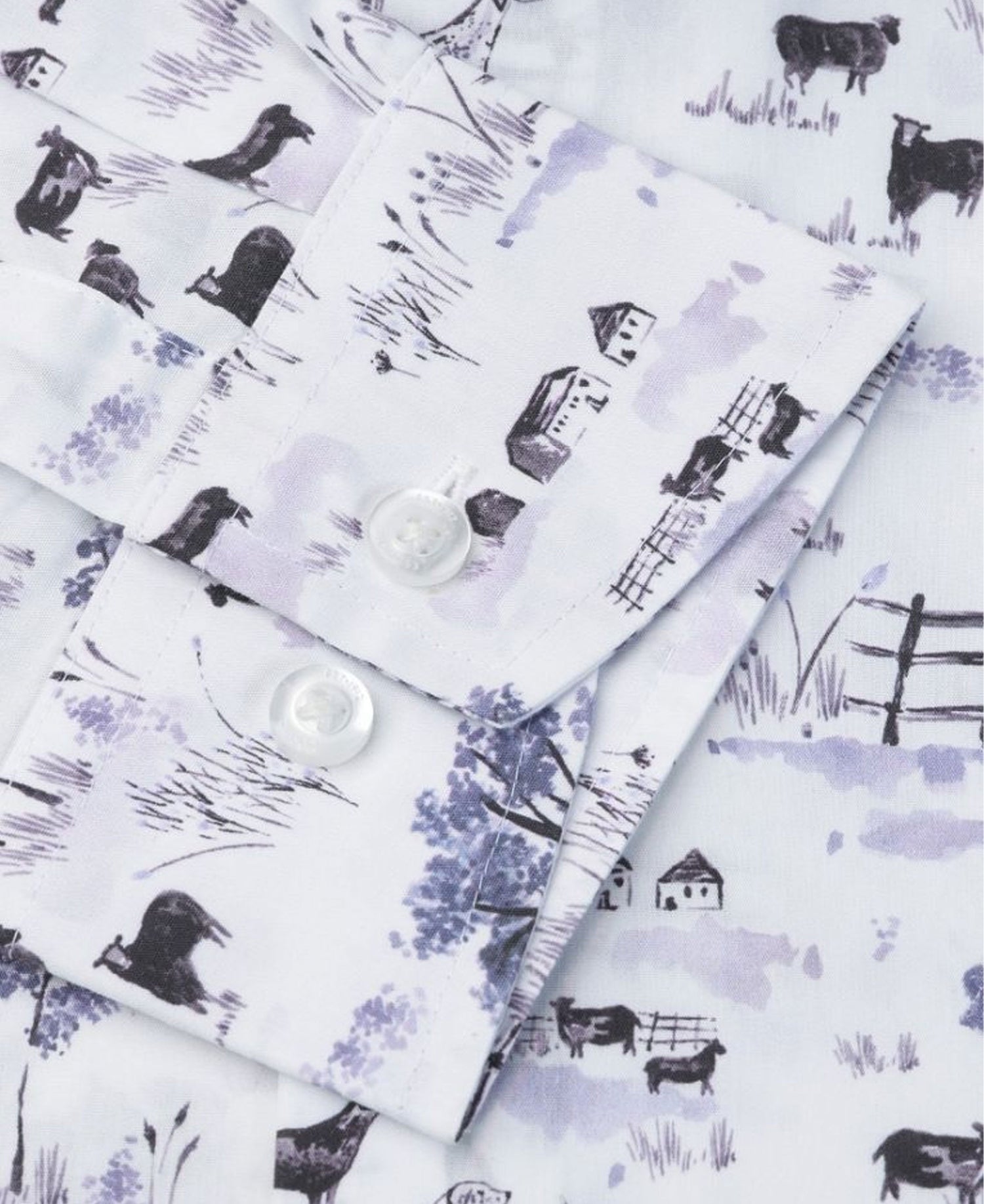 Country Scene Print Cotton Shirt - White