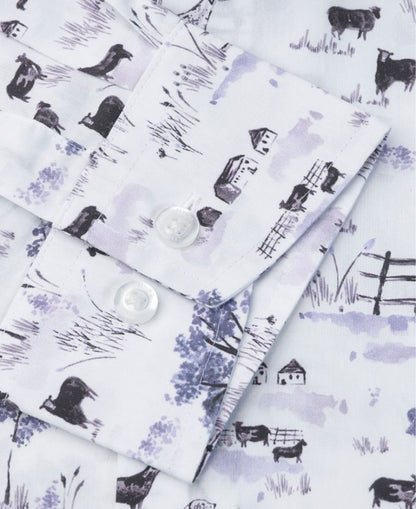 Country Scene Print Cotton Shirt - White