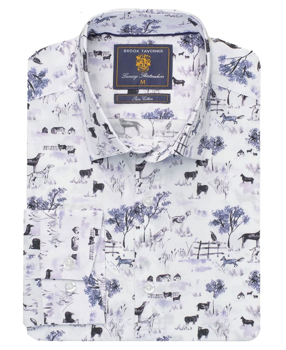 Country Scene Print Cotton Shirt - White