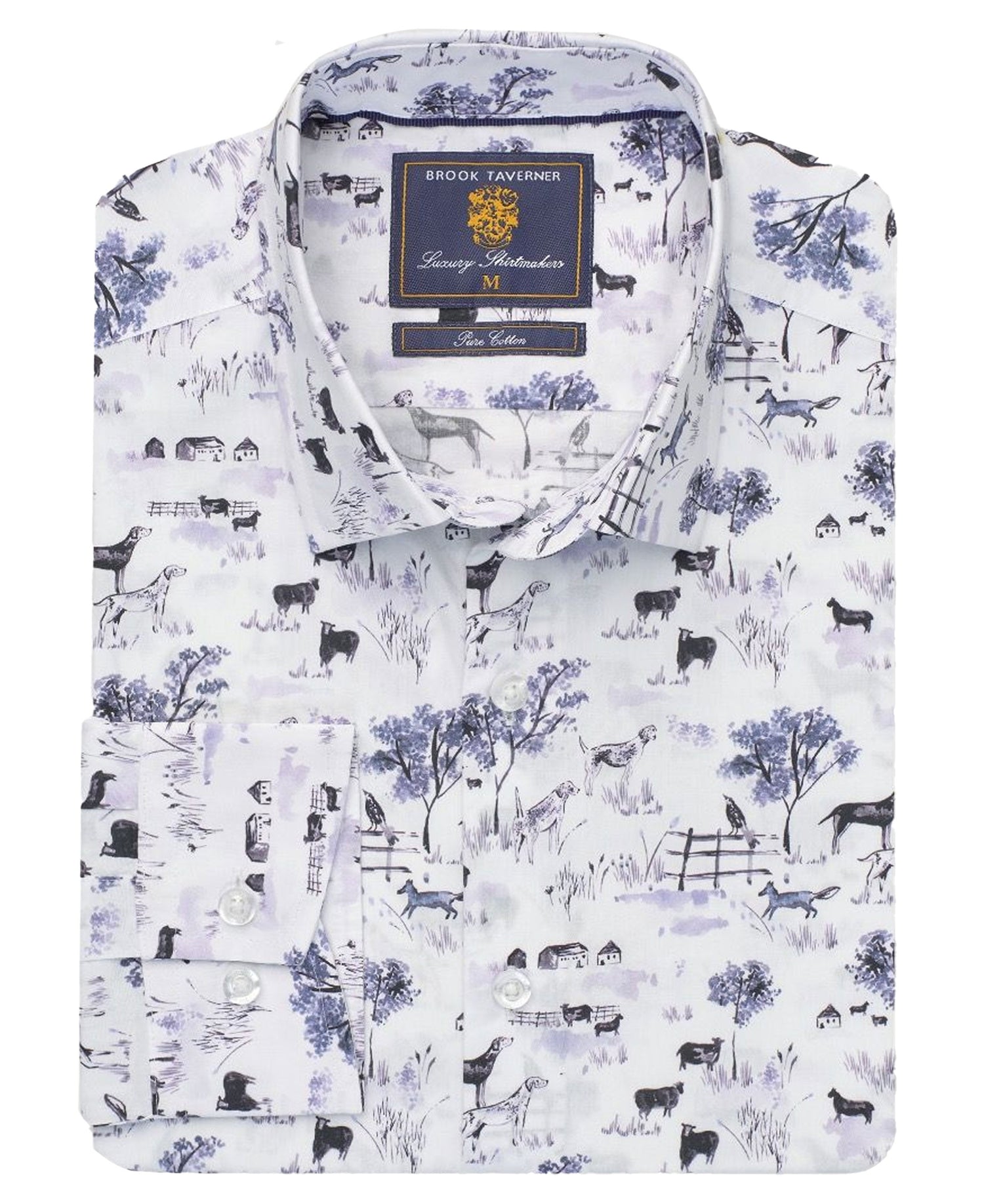 Country Scene Print Cotton Shirt - White