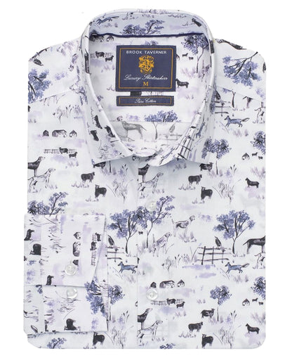 Country Scene Print Cotton Shirt - White