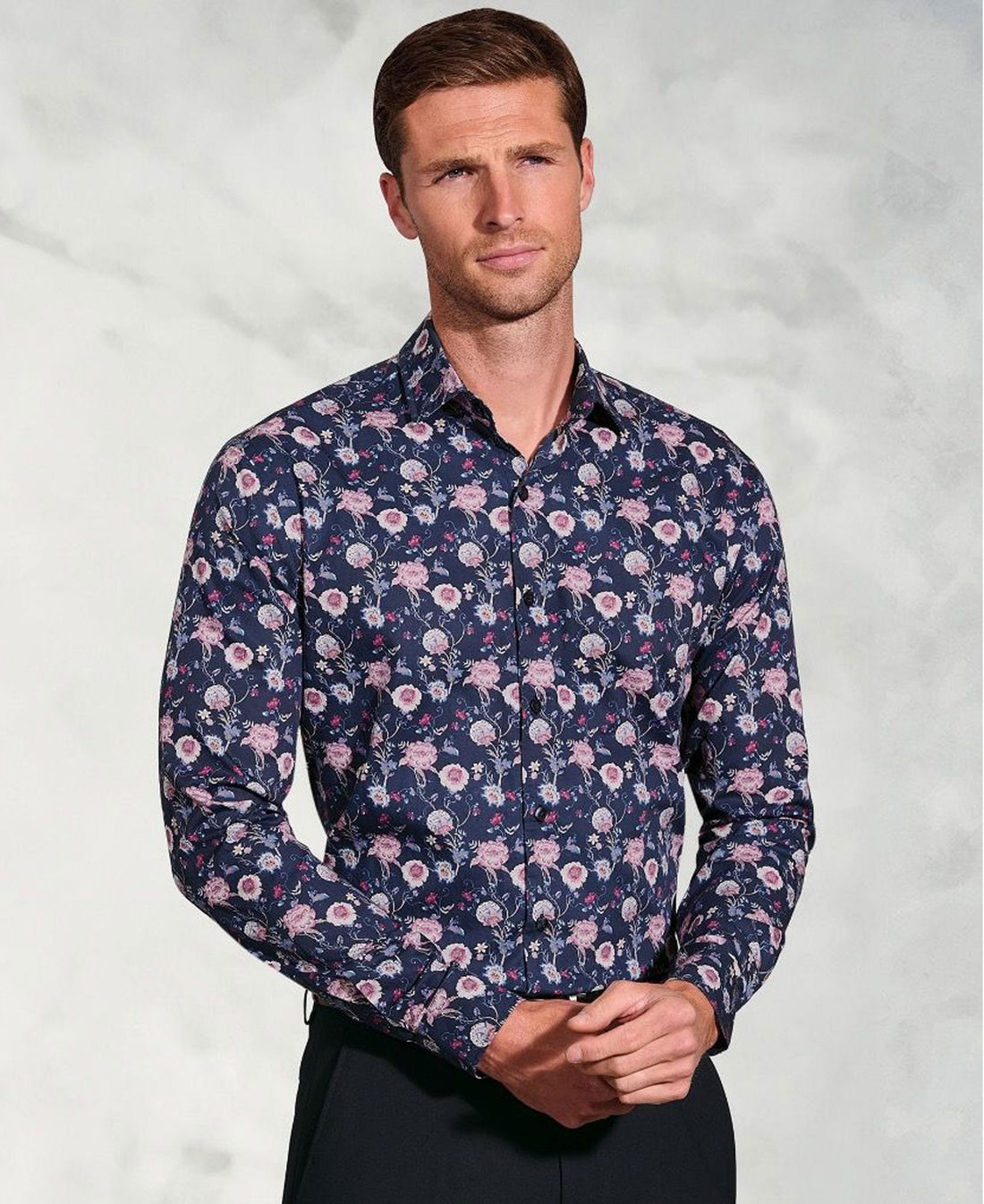 Ornate Floral Print Shirt - Navy