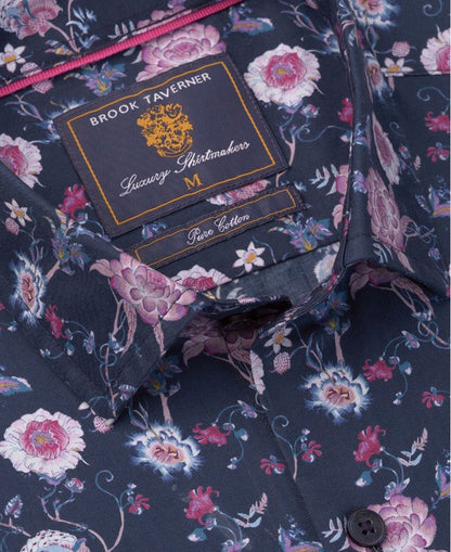 Ornate Floral Print Shirt - Navy