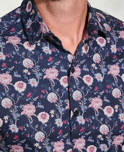 Ornate Floral Print Shirt - Navy