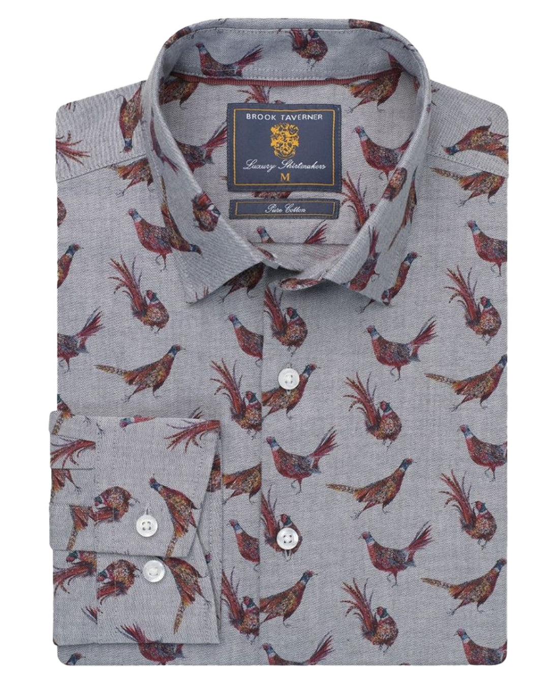 Pheasant Print Cotton Shirt - Silver Grey
