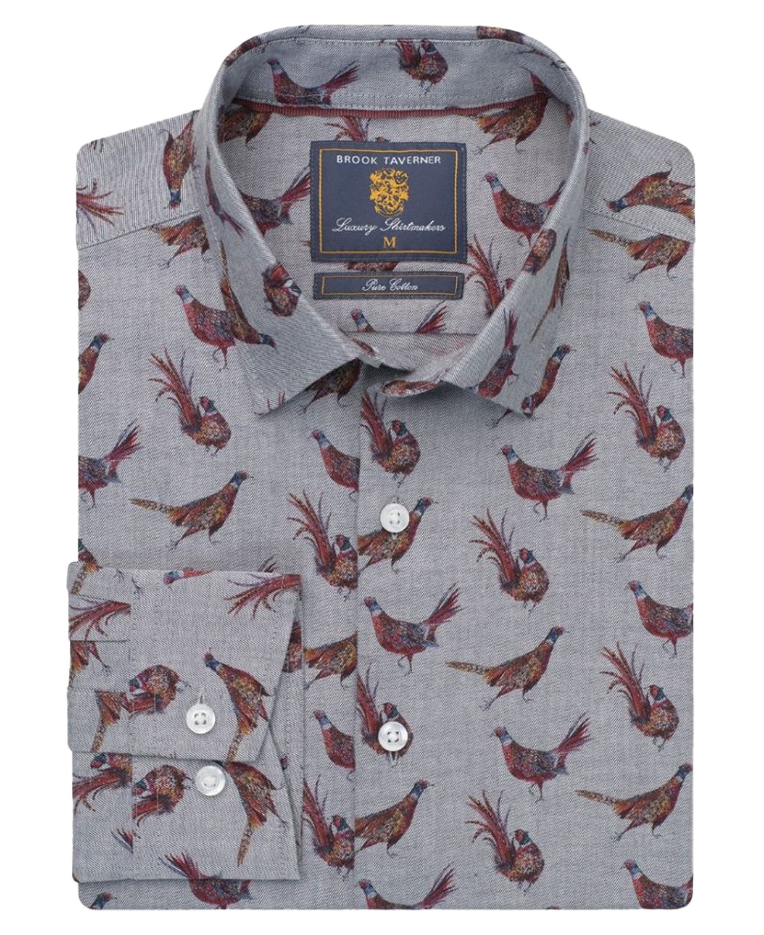 Pheasant Print Cotton Shirt - Silver Grey