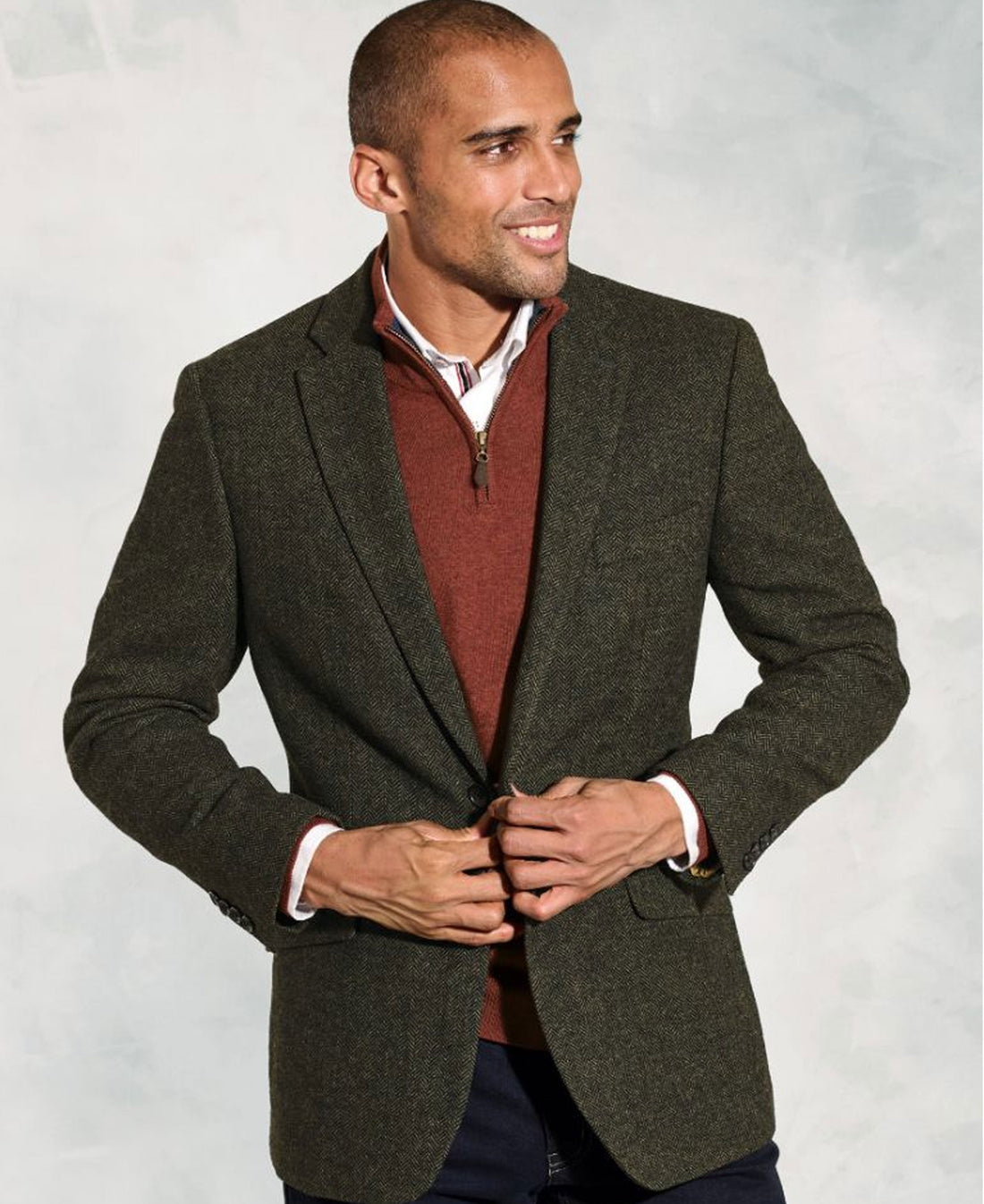 Regular Fit Dee Herringbone Wool Blend Jacket - Khaki