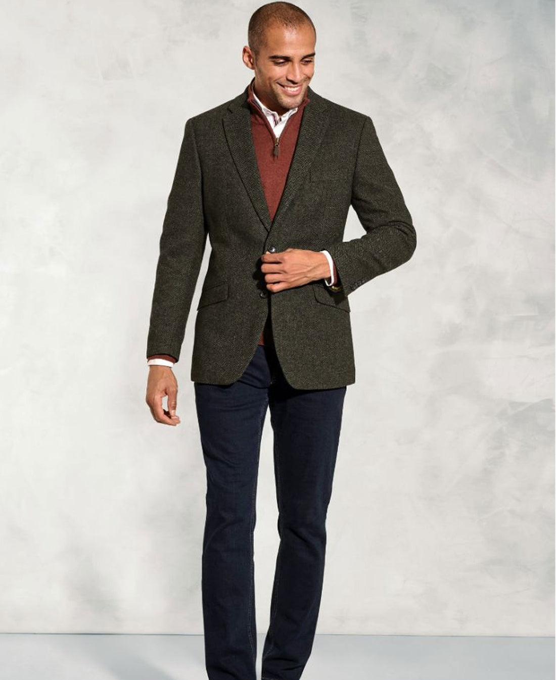 Regular Fit Dee Herringbone Wool Blend Jacket - Khaki