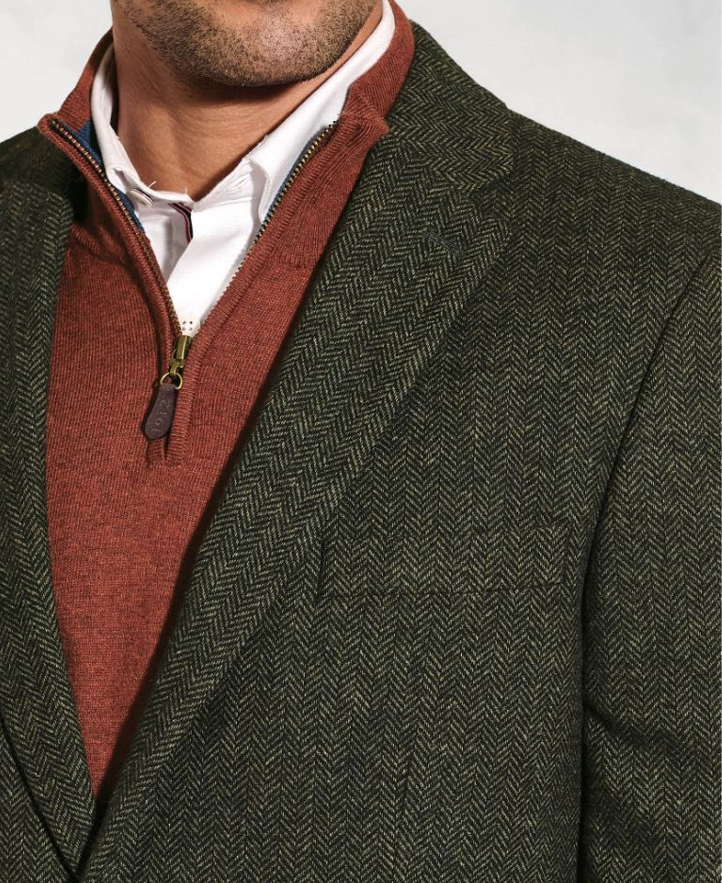 Regular Fit Dee Herringbone Wool Blend Jacket - Khaki