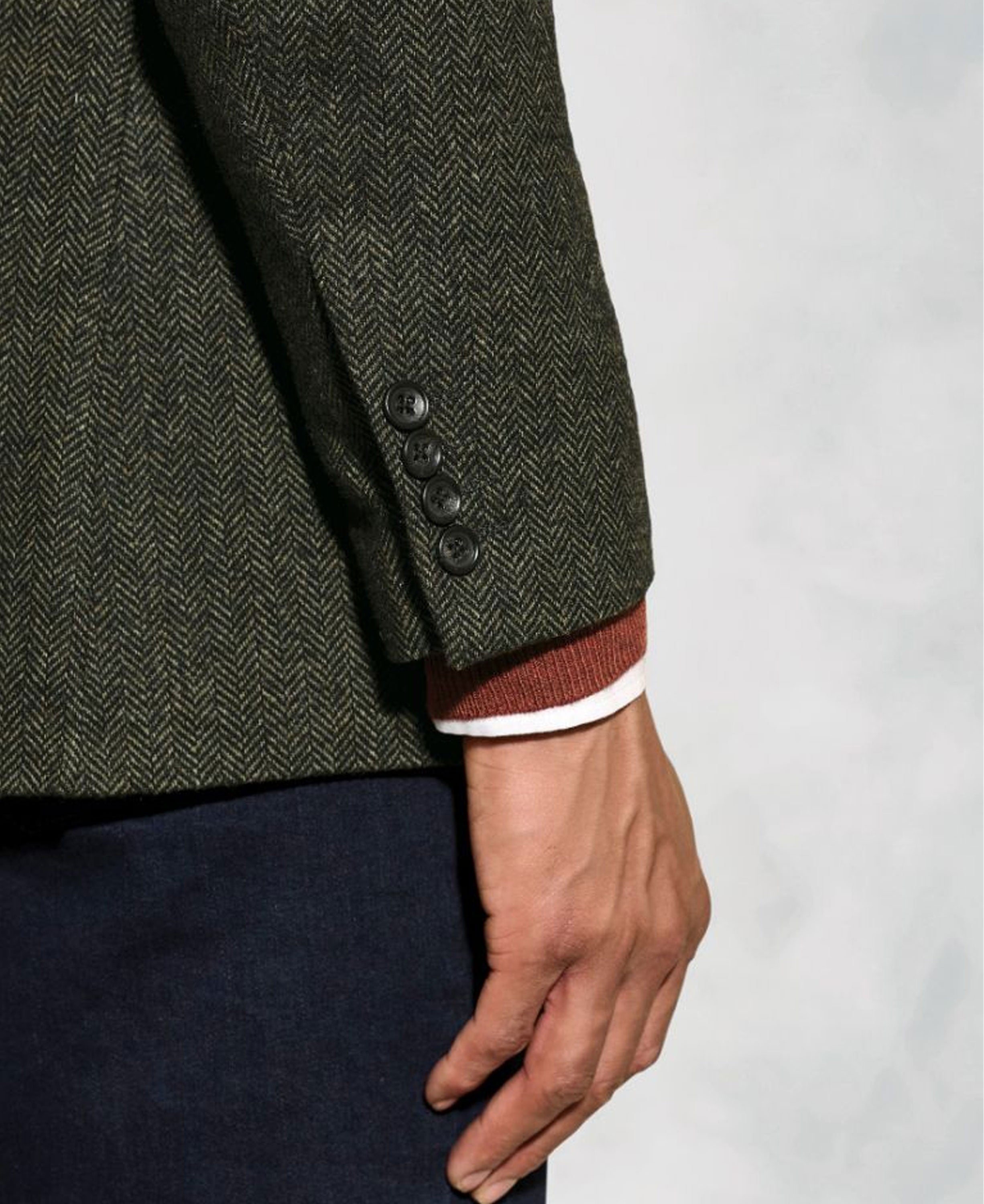 Regular Fit Dee Herringbone Wool Blend Jacket - Khaki