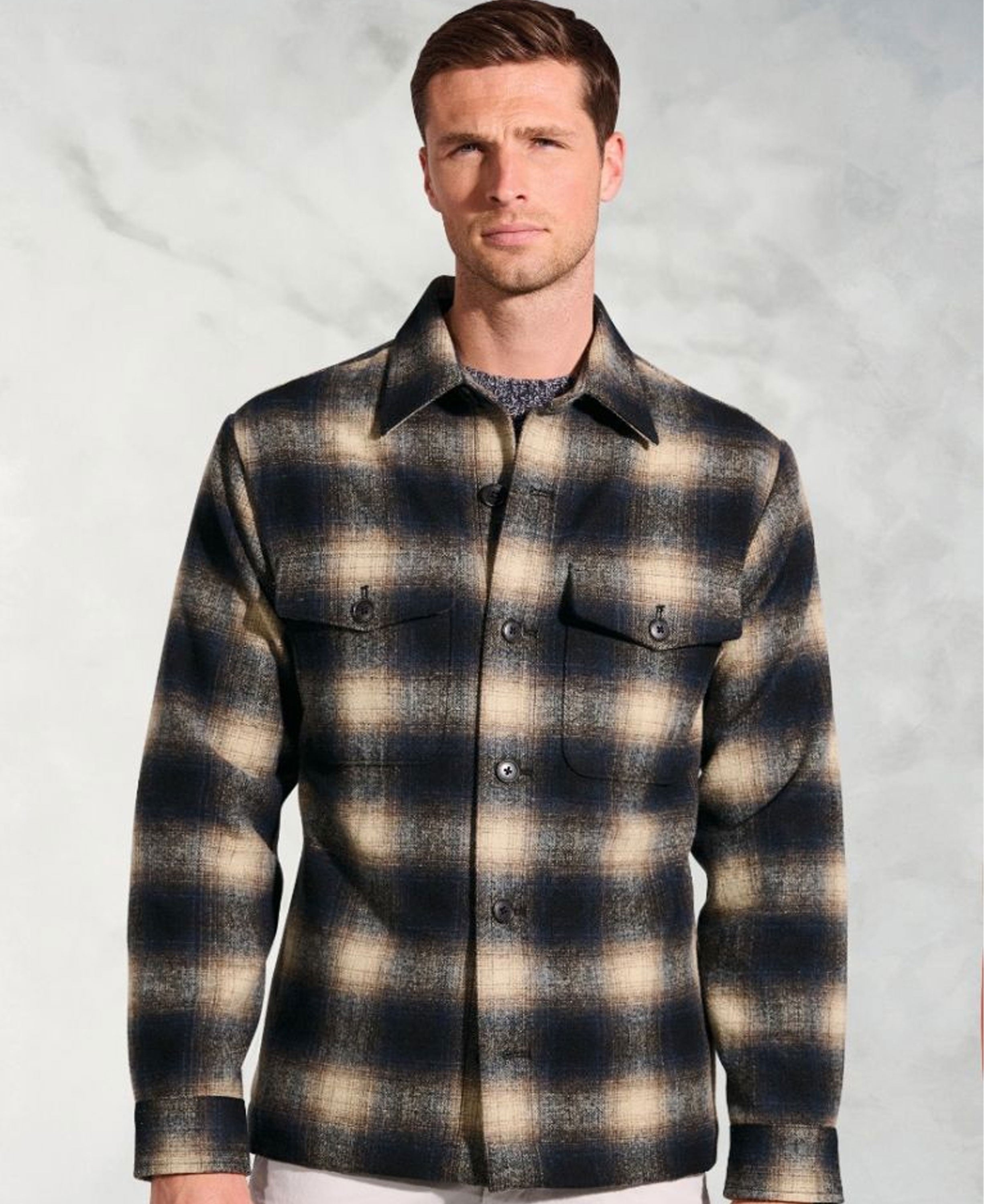 Landmark | Brook Taverner Rooks Check Overshirt in Navy