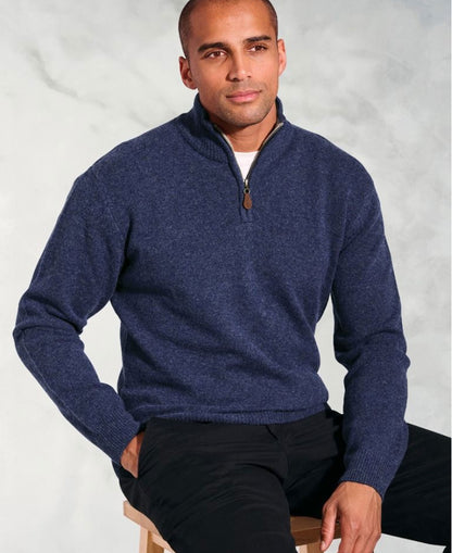 Rutherford Lambswool Zip Neck Jumper - Navy