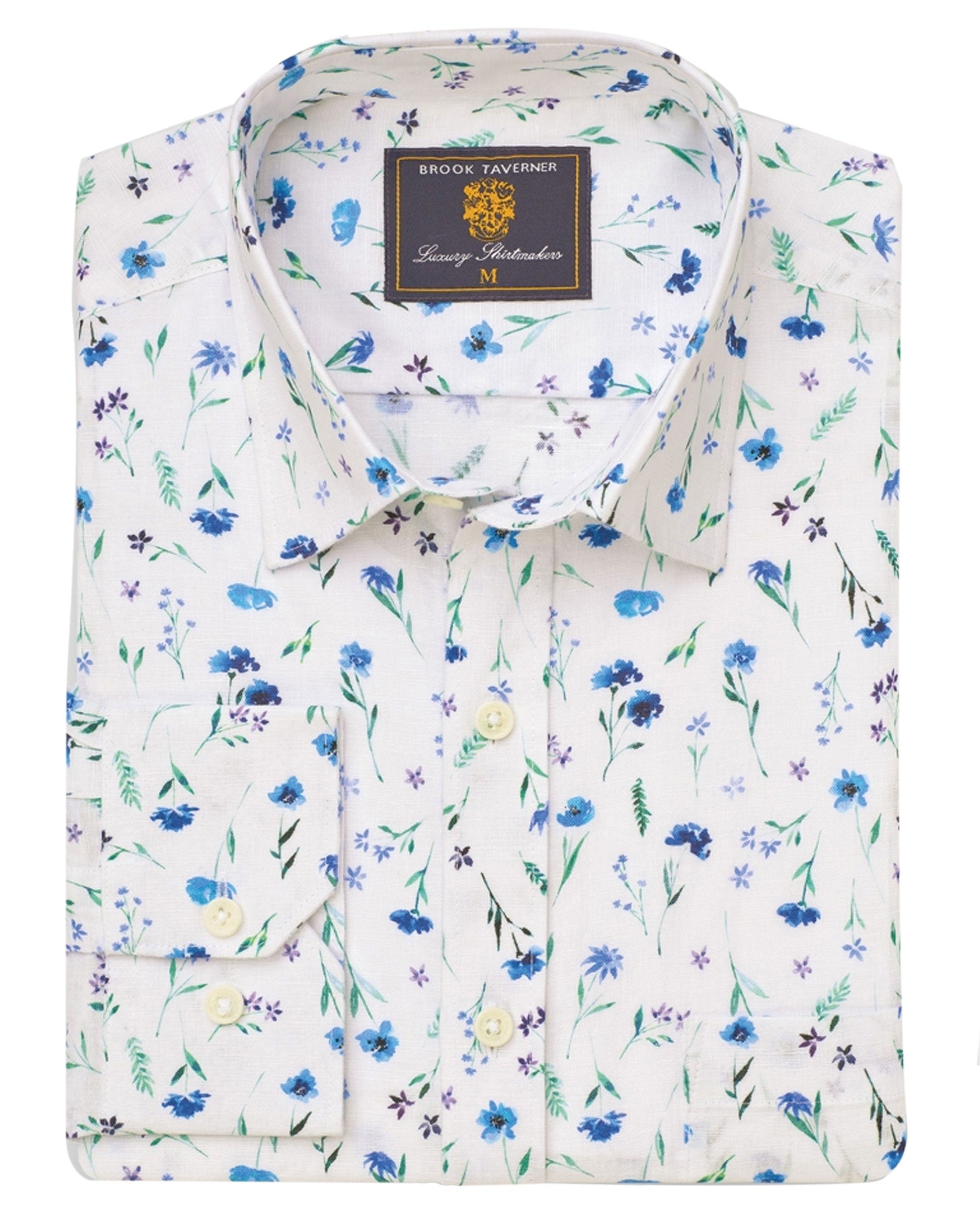 Wildflower Watercolour Linen Cotton Shirt - Blue