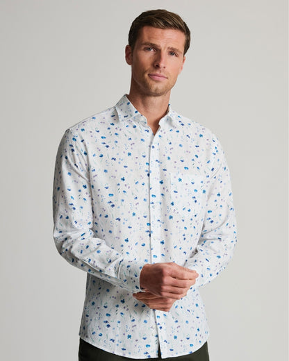 Wildflower Watercolour Linen Cotton Shirt - Blue